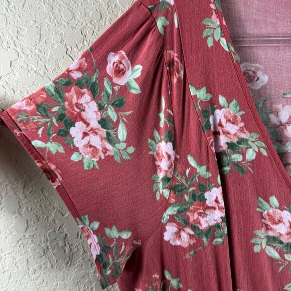 Torrid Mini Challis Button-Front Dress Terracotta Red Floral Rayon Size 3X - Picture 8 of 12